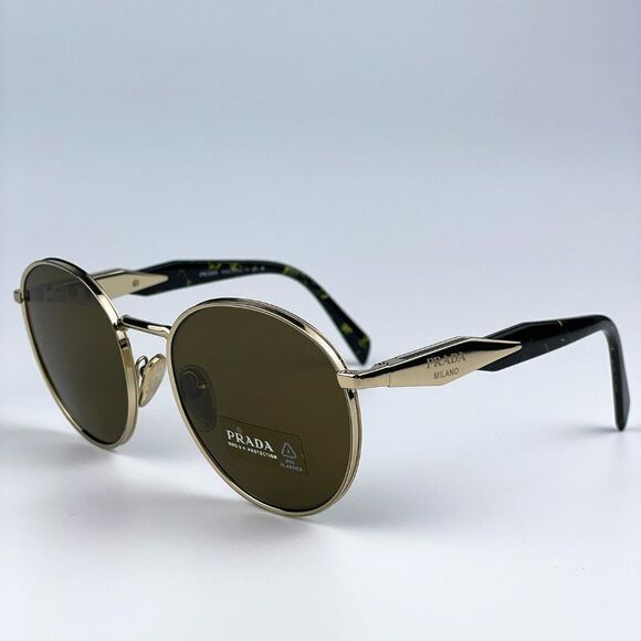 NEW Prada PR56ZS ZVN01T Gold Brown Oval Metal Unisex Sunglasses - Picture 6 of 12